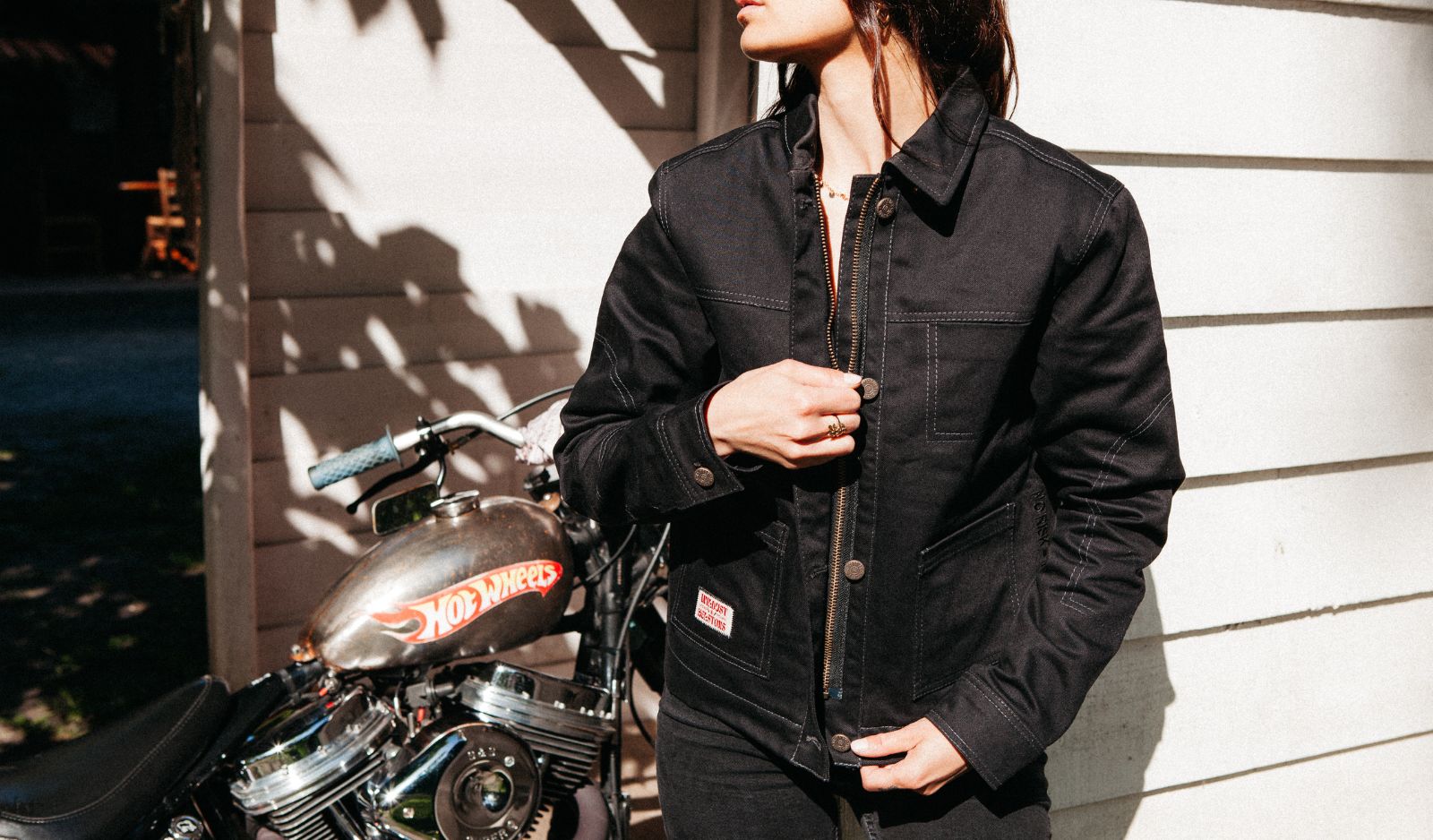 VESTE MOTO NOIR COTON ARMÉ