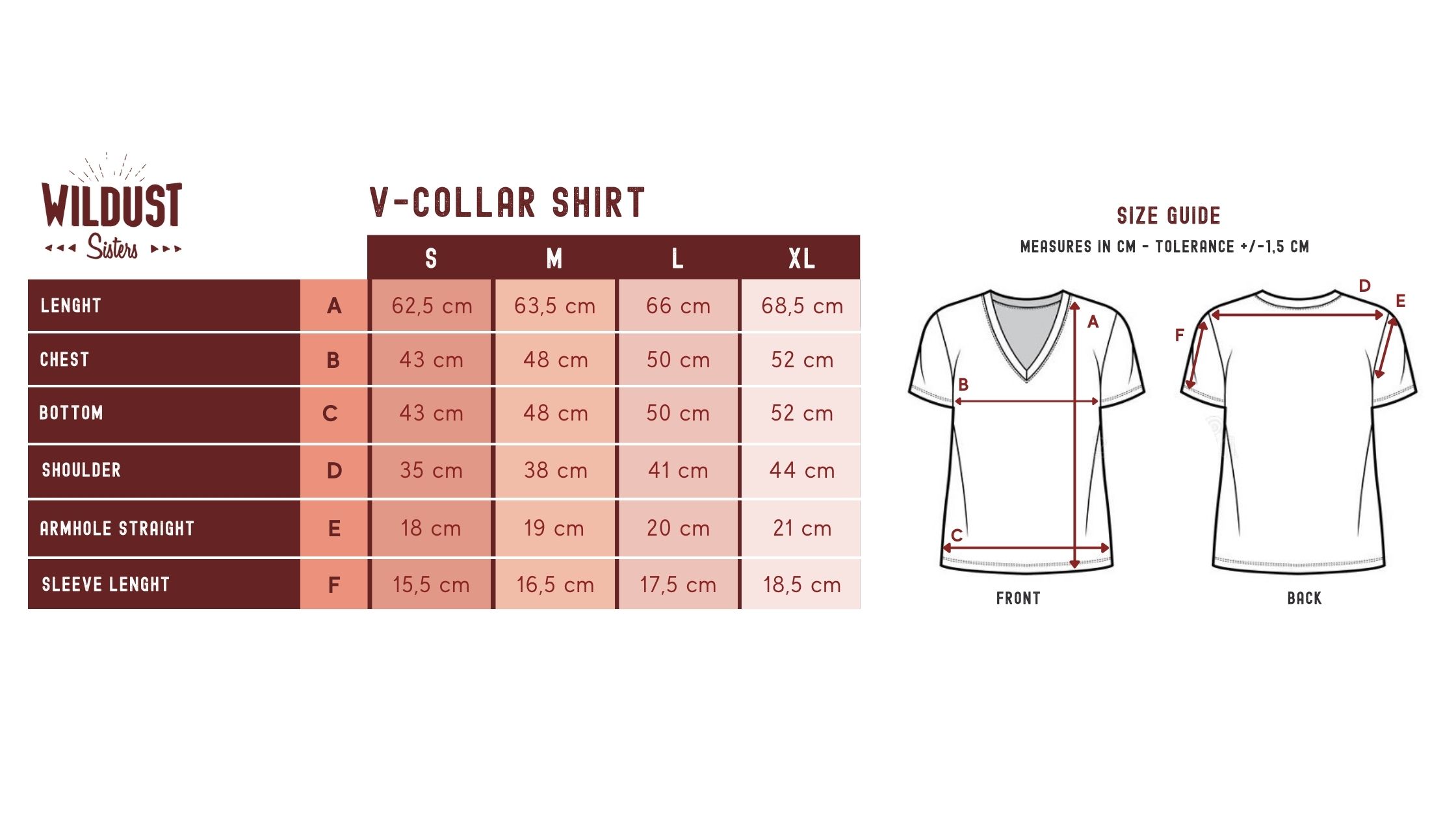 Size Chart for Beyond Riders Shirts (Men and Women)